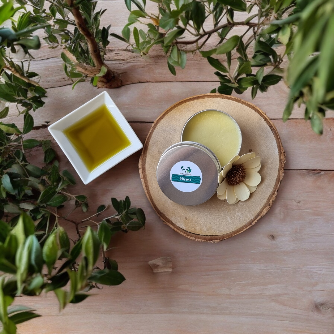 Olive Balm being gently applied to a dog’s paws for deep hydration and protection, suitable for all skin types, including sensitive skin.