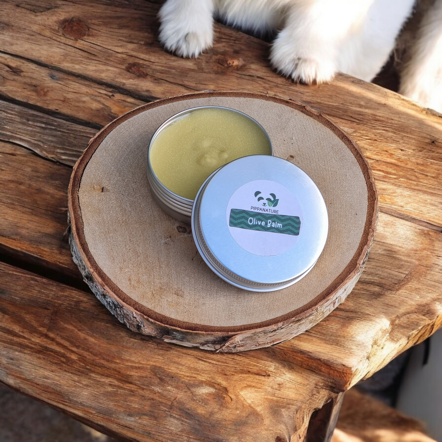 Olive Balm by PippaNature, natural solid balm for deep hydration and care for all skin types, eco-friendly and handmade.
