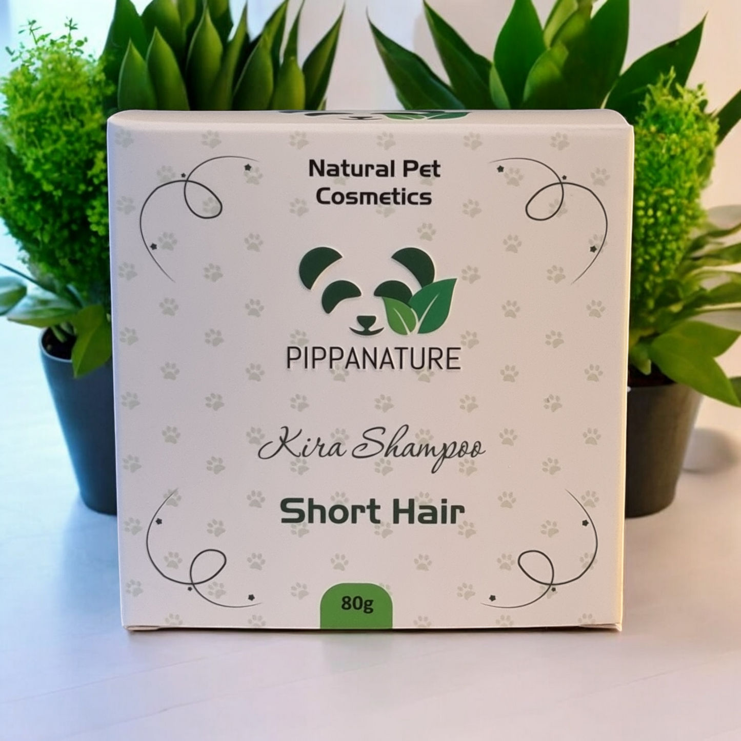 Kira solid shampoo bar displayed with eco-friendly decor, highlighting its natural and sustainable pet care formula