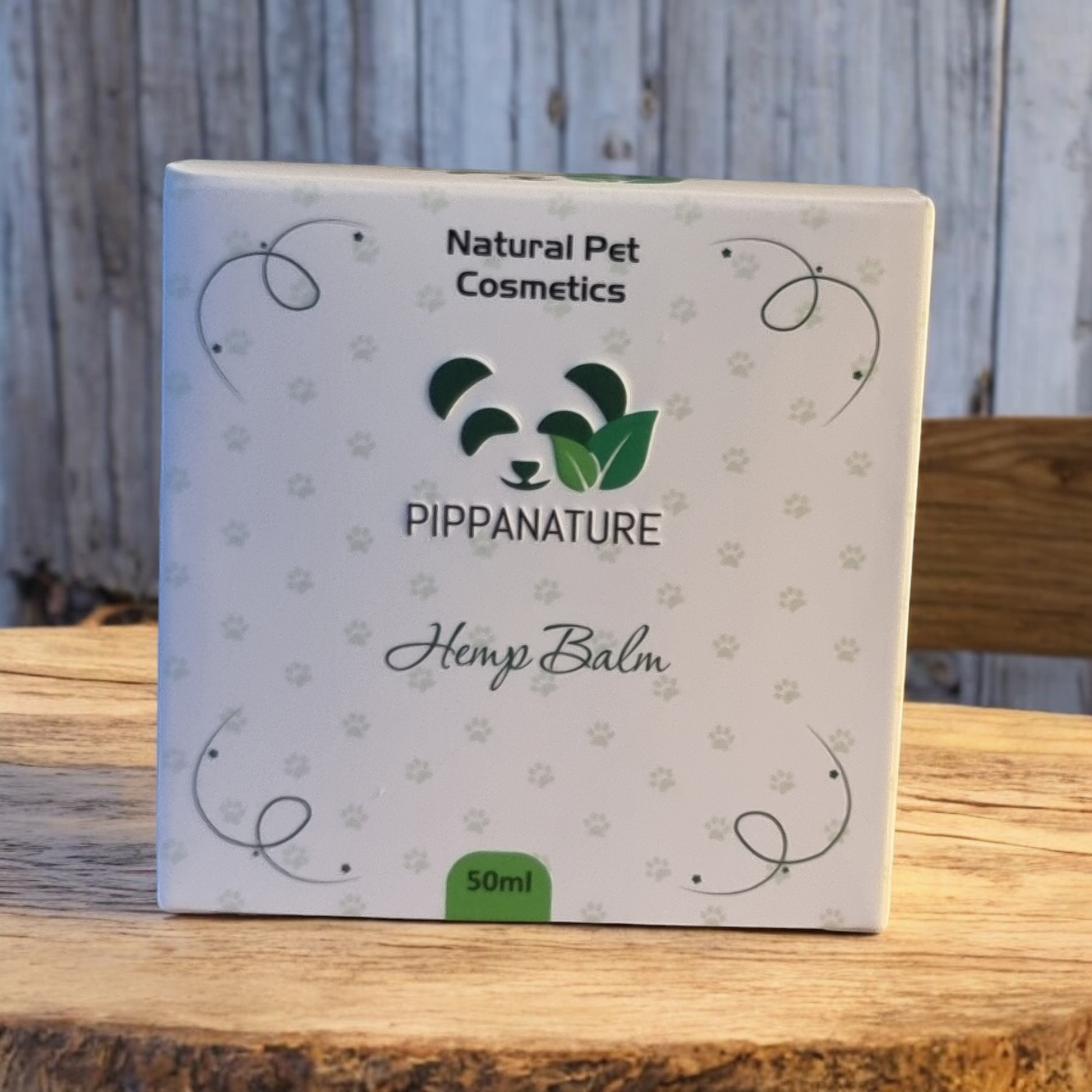 Hemp Balm displayed with eco-friendly decor, highlighting its natural ingredients and soothing properties for pets